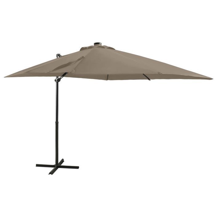 Parasol déporté avec mât et lumières LED Taupe 250 cm - Photo n°1