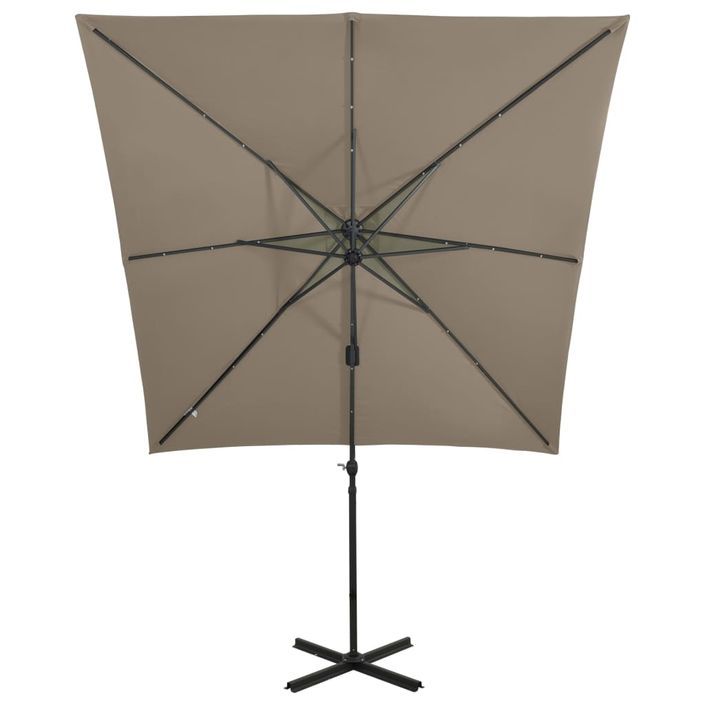 Parasol déporté avec mât et lumières LED Taupe 250 cm - Photo n°6