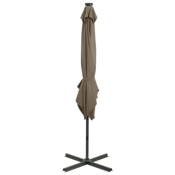 Parasol déporté avec mât et lumières LED Taupe 250 cm - Photo n°8