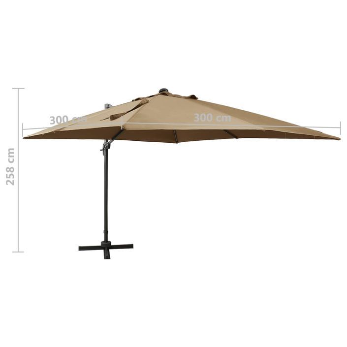 Parasol déporté avec mât et lumières LED Taupe 300 cm 2 - Photo n°11