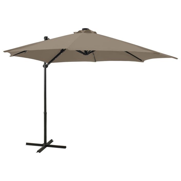 Parasol déporté avec mât et lumières LED Taupe 300 cm 3 - Photo n°1