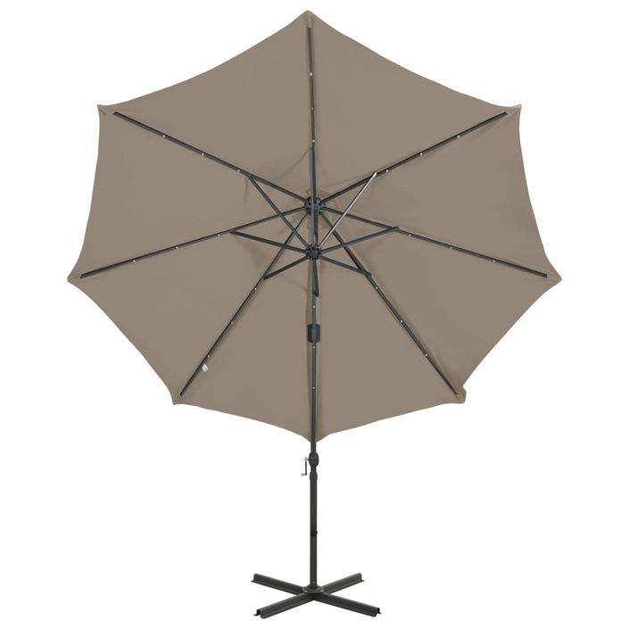 Parasol déporté avec mât et lumières LED Taupe 300 cm 3 - Photo n°5