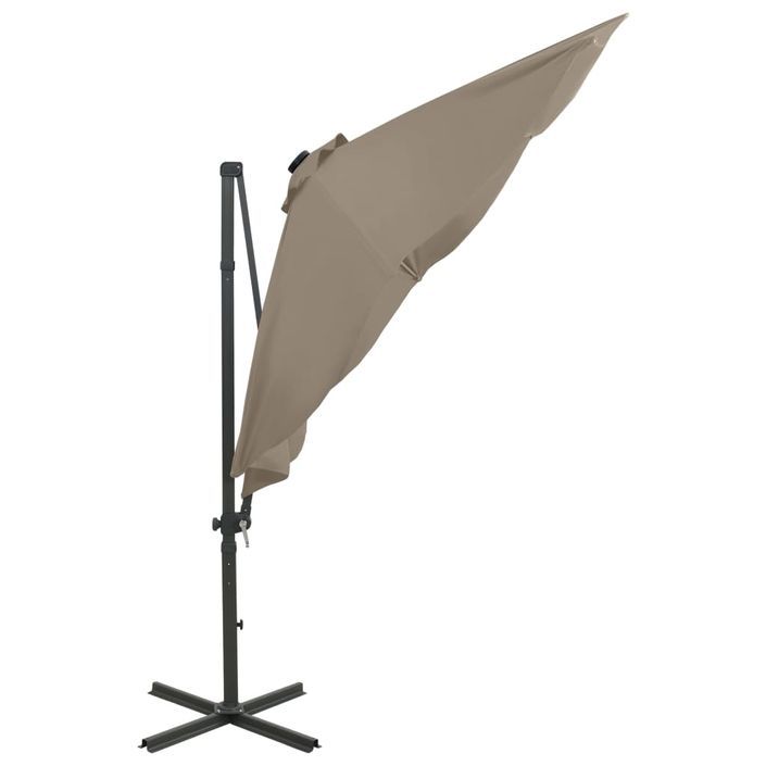 Parasol déporté avec mât et lumières LED Taupe 300 cm 3 - Photo n°6