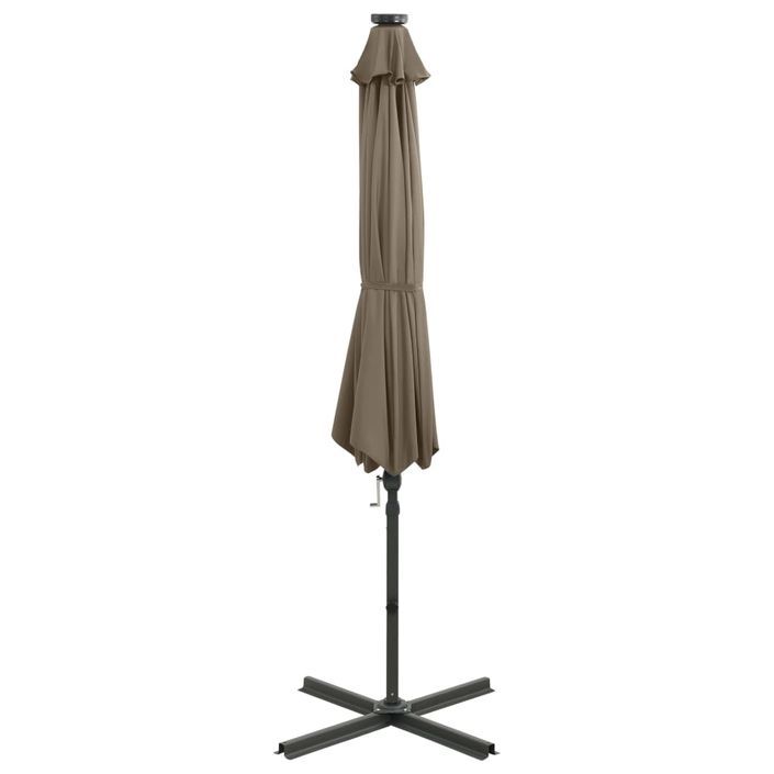 Parasol déporté avec mât et lumières LED Taupe 300 cm 3 - Photo n°7