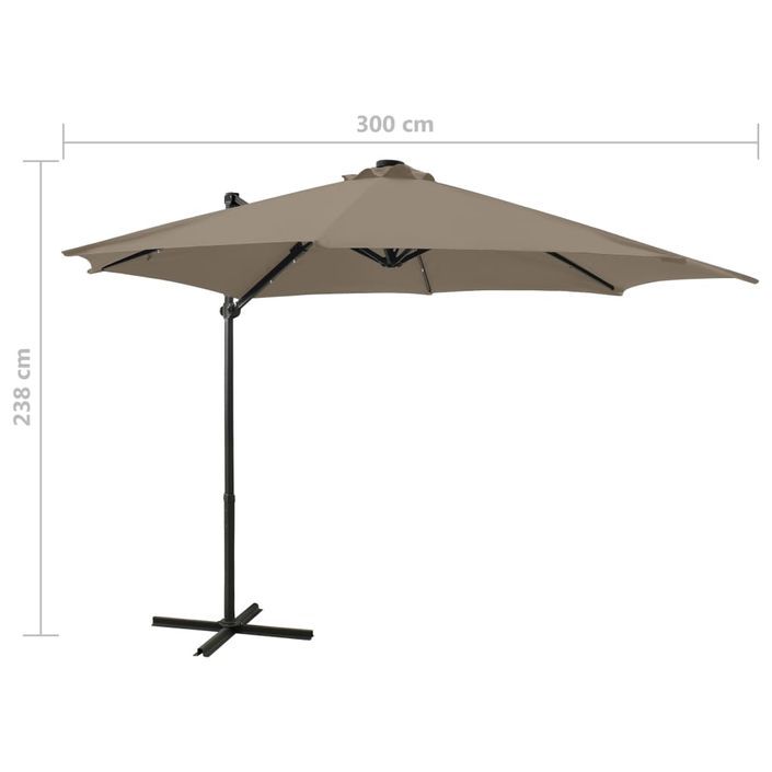 Parasol déporté avec mât et lumières LED Taupe 300 cm 3 - Photo n°11