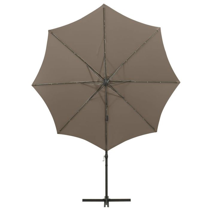 Parasol déporté avec mât et lumières LED Taupe 300 cm - Photo n°7