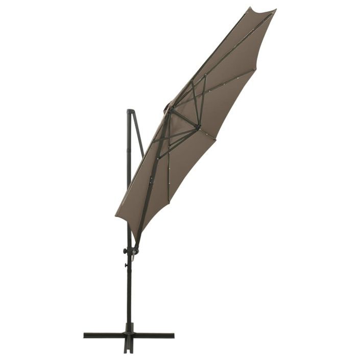 Parasol déporté avec mât et lumières LED Taupe 300 cm - Photo n°8