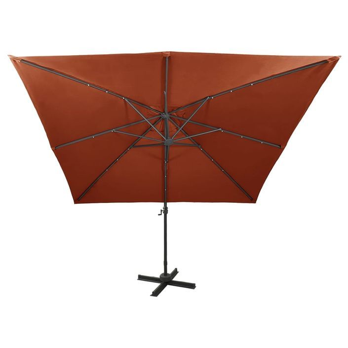 Parasol déporté avec mât et lumières LED Terre cuite 300 cm - Photo n°4