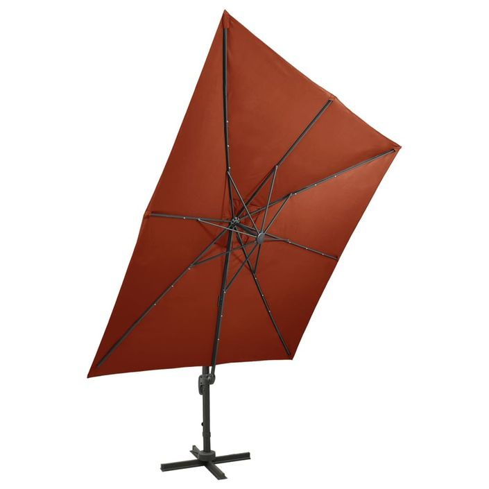 Parasol déporté avec mât et lumières LED Terre cuite 300 cm - Photo n°6