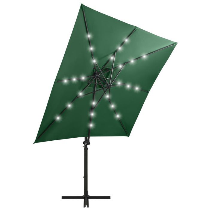 Parasol déporté avec mât et lumières LED Vert 250 cm - Photo n°4