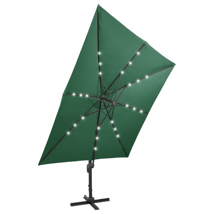 Parasol déporté avec mât et lumières LED Vert 300 cm 3 - Photo n°7