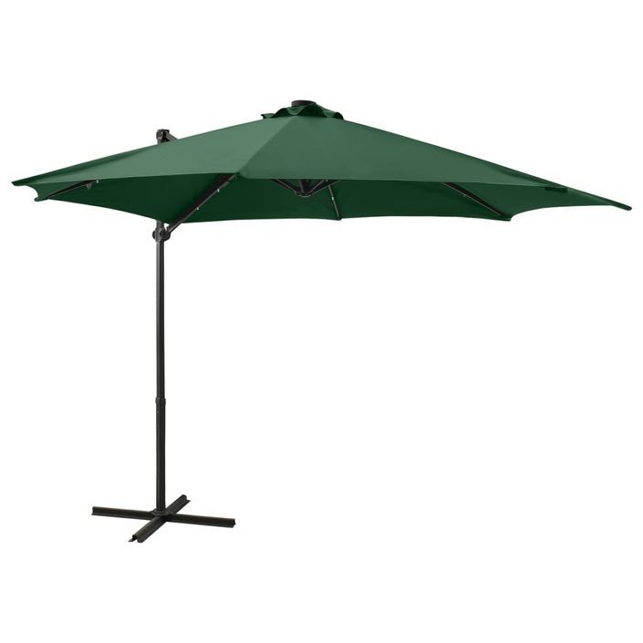 Parasol déporté avec mât et lumières LED Vert 300 cm - Photo n°1