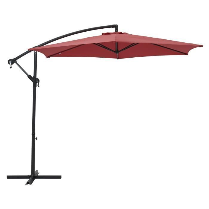 Parasol déporté diametre 3m - structure en aluminium avec toile polyester 180g- Rouge - Tohota - Photo n°1