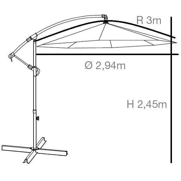 Parasol déporté diametre 3m - structure en aluminium avec toile polyester 180g- Rouge - Tohota - Photo n°4