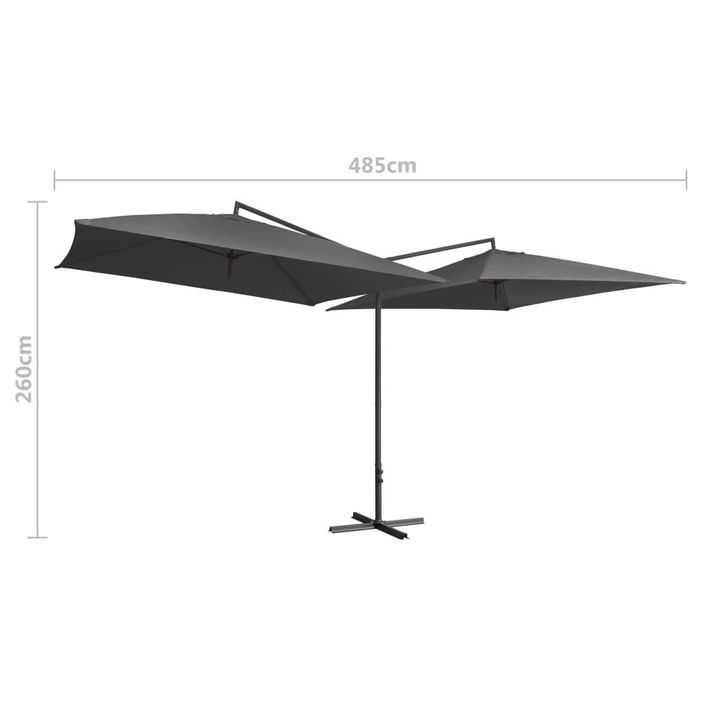 Parasol double avec mât en acier 250 x 250 cm Anthracite - Photo n°6