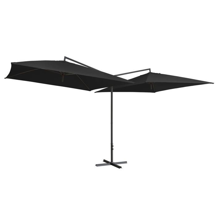 Parasol double avec mât en acier 250 x 250 cm Noir - Photo n°3