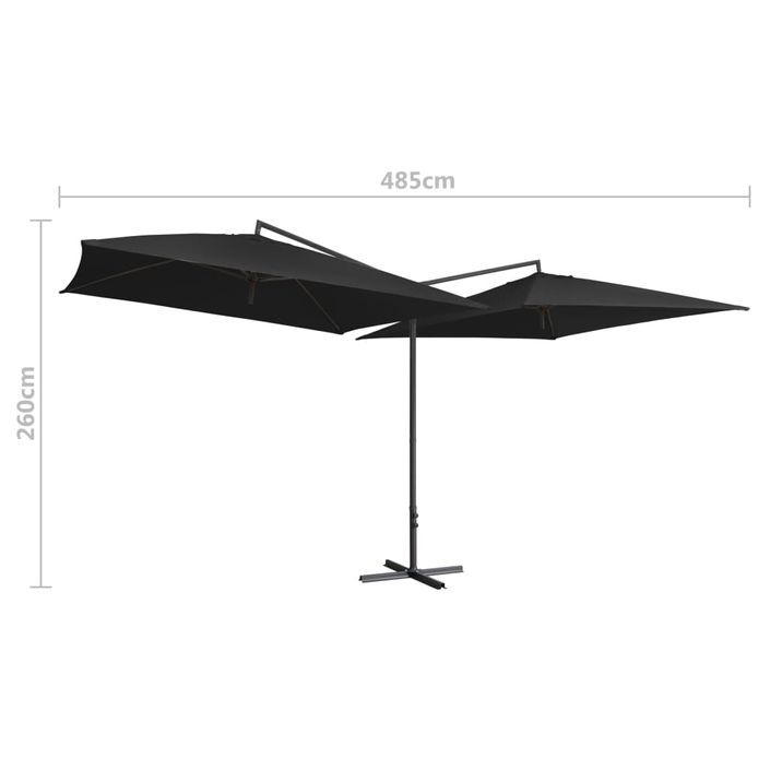 Parasol double avec mât en acier 250 x 250 cm Noir - Photo n°6