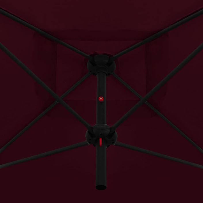 Parasol double avec mât en acier 250 x 250 cm Rouge bordeaux - Photo n°2