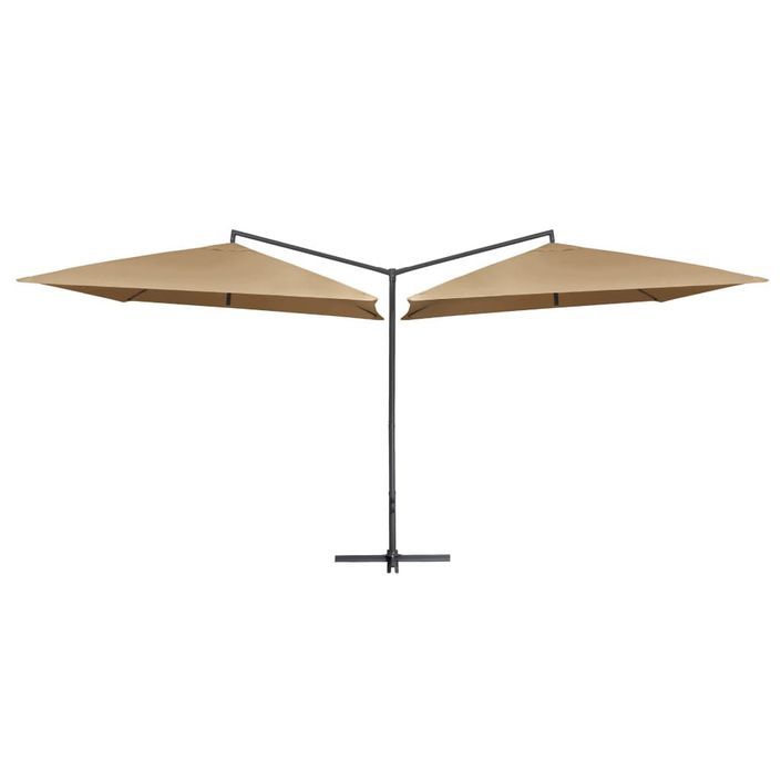 Parasol double avec mât en acier 250 x 250 cm Taupe - Photo n°1