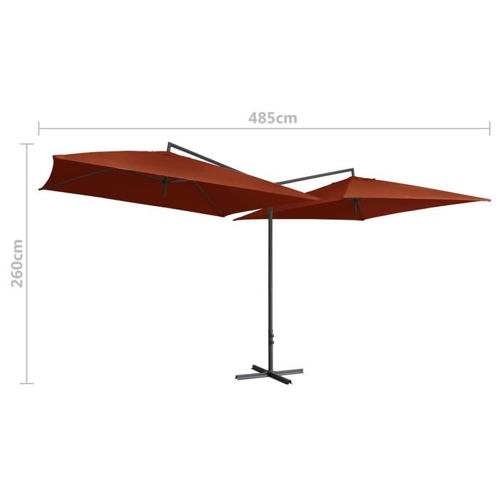 Parasol double avec mât en acier 250 x 250 cm Terre cuite - Photo n°6