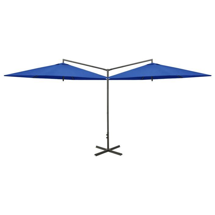 Parasol double avec mât en acier Bleu azuré 600 cm - Photo n°1