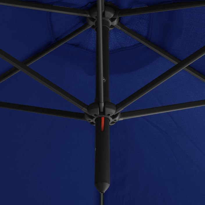 Parasol double avec mât en acier Bleu azuré 600 cm - Photo n°3