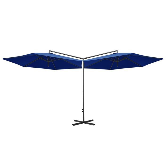 Parasol double avec mât en acier Bleu azuré 600 cm - Photo n°4