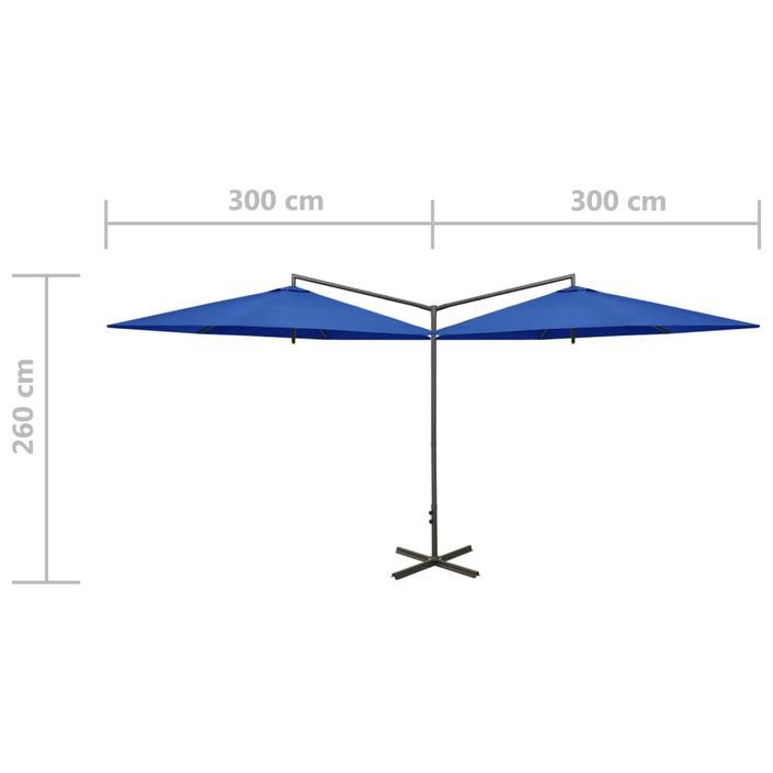 Parasol double avec mât en acier Bleu azuré 600 cm - Photo n°8