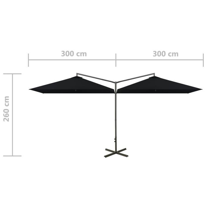 Parasol double avec mât en acier Noir 600x300 cm - Photo n°8