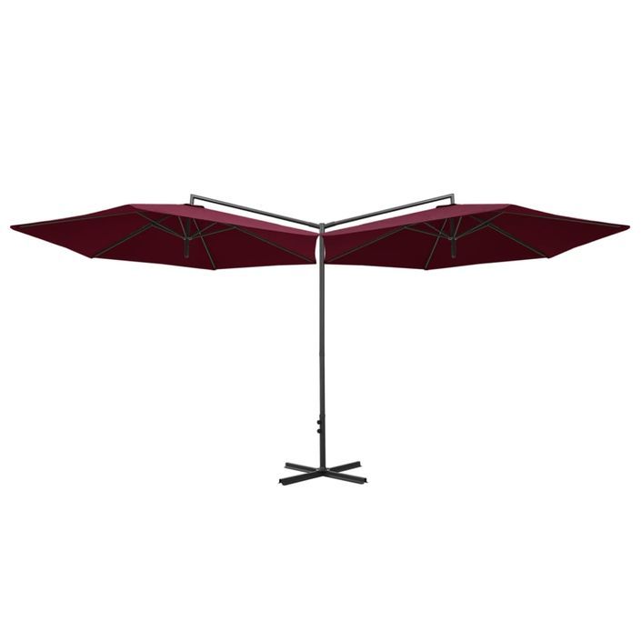 Parasol double avec mât en acier Rouge bordeaux 600 cm - Photo n°4