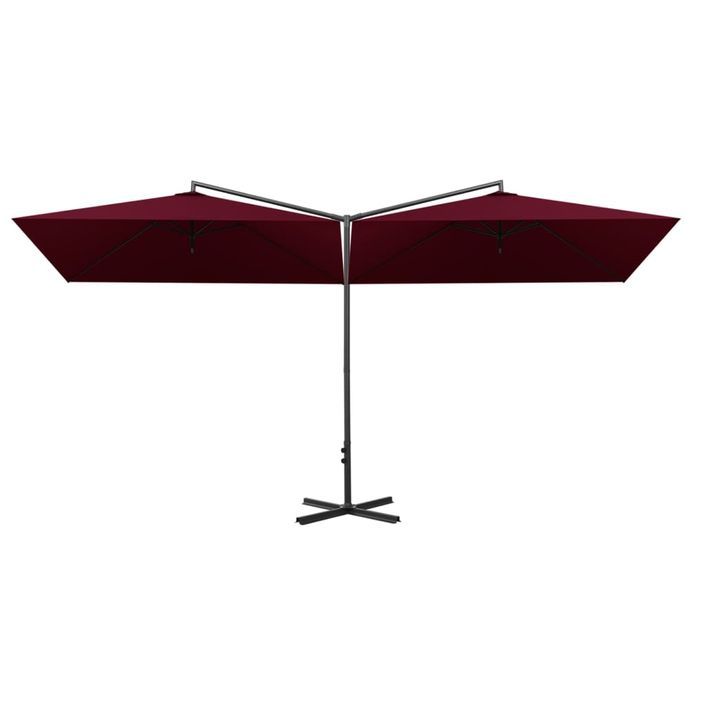 Parasol double avec mât en acier Rouge bordeaux 600x300 cm - Photo n°4