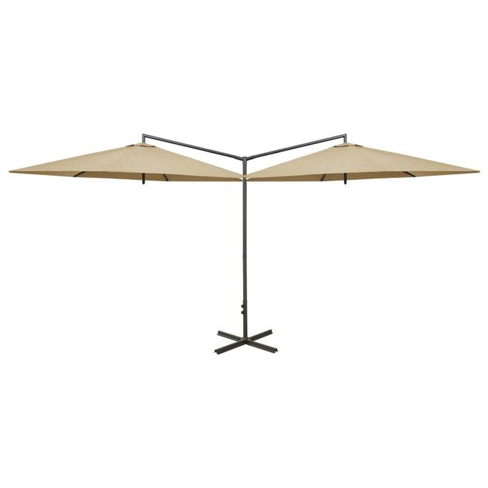 Parasol double avec mât en acier Taupe 600 cm - Photo n°1