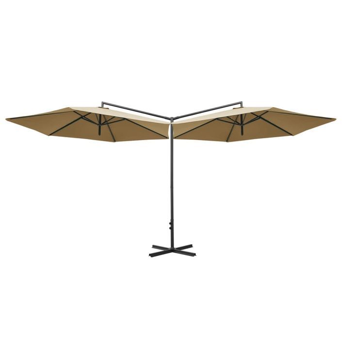 Parasol double avec mât en acier Taupe 600 cm - Photo n°4