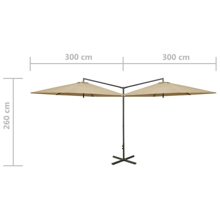 Parasol double avec mât en acier Taupe 600 cm - Photo n°8