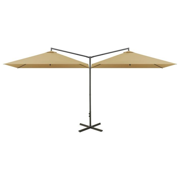 Parasol double avec mât en acier Taupe 600x300 cm - Photo n°2