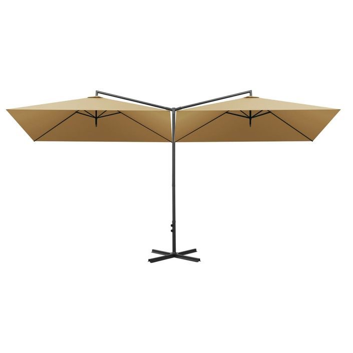 Parasol double avec mât en acier Taupe 600x300 cm - Photo n°4