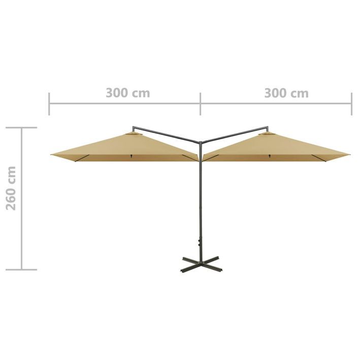 Parasol double avec mât en acier Taupe 600x300 cm - Photo n°8