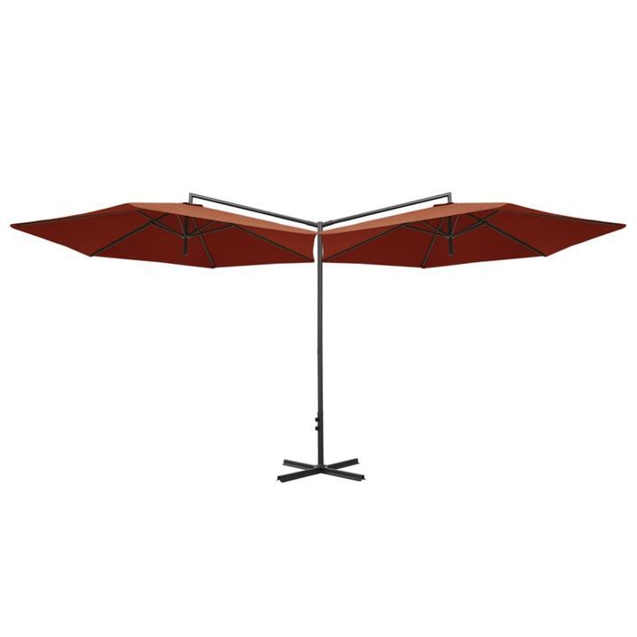 Parasol double avec mât en acier Terre cuite 600 cm - Photo n°4