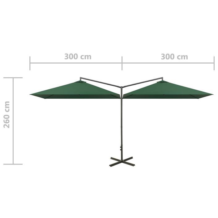 Parasol double avec mât en acier Vert 600x300 cm - Photo n°8