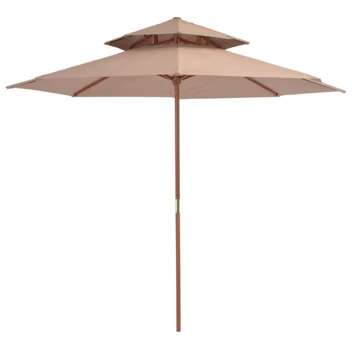 Parasol double avec mât en bois 270 cm Taupe - Photo n°1