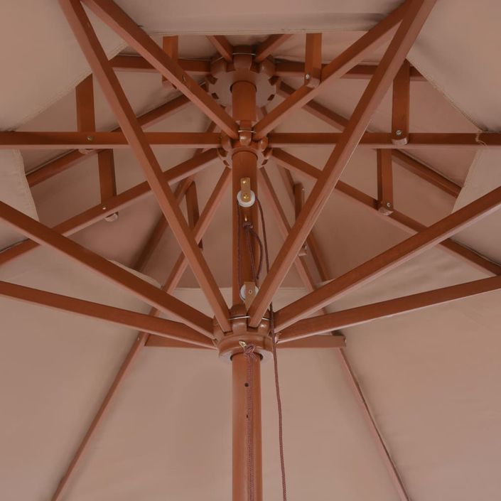 Parasol double avec mât en bois 270 cm Taupe - Photo n°2