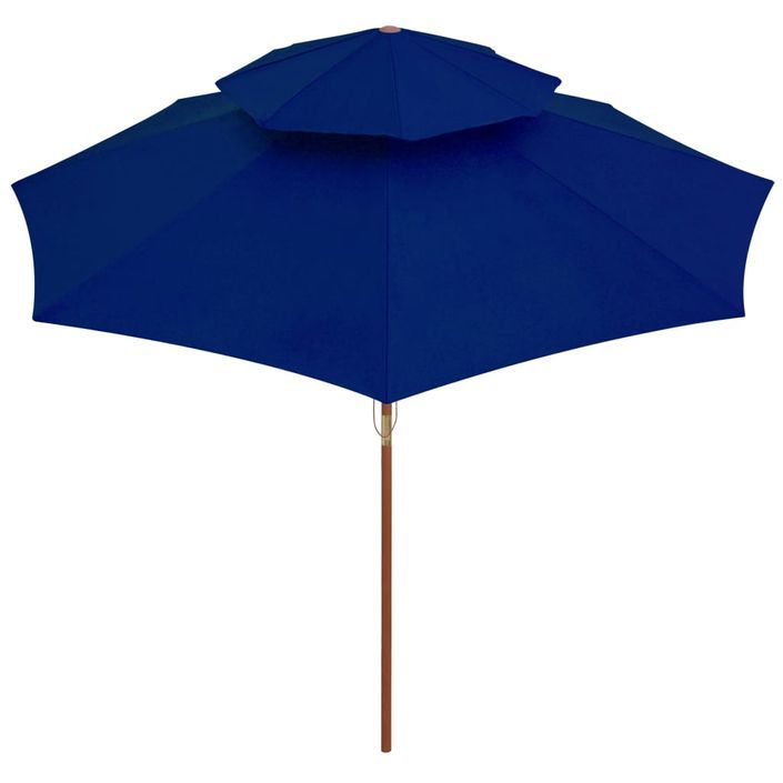 Parasol double avec mât en bois Bleu 270 cm - Photo n°4