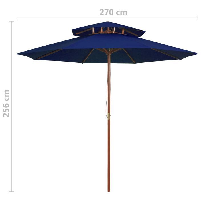 Parasol double avec mât en bois Bleu 270 cm - Photo n°6