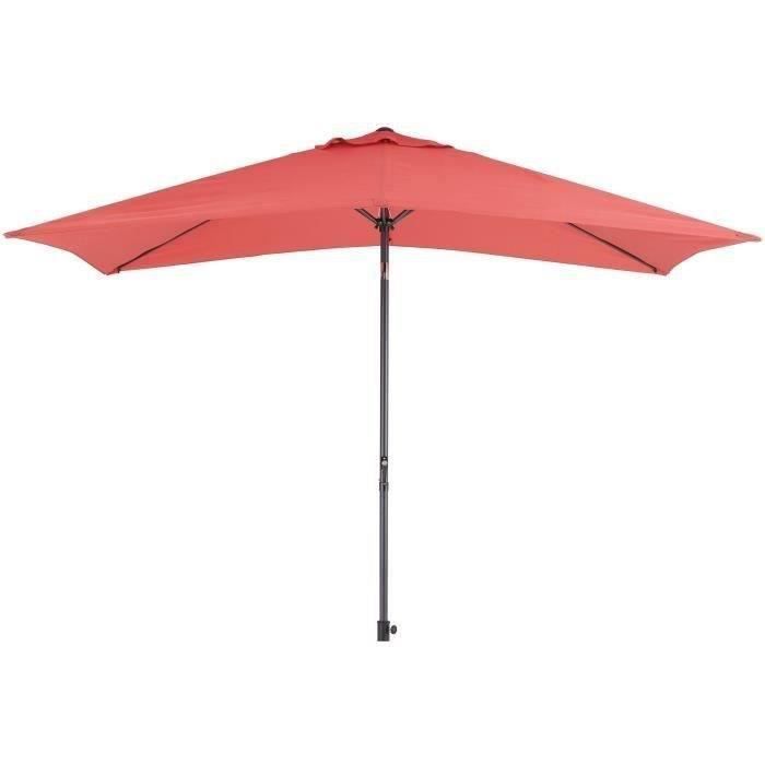 Parasol droit 3x2 m inclinable - Mât Aluminium avec toile polyester 160 g/m² - Rouge - Photo n°1