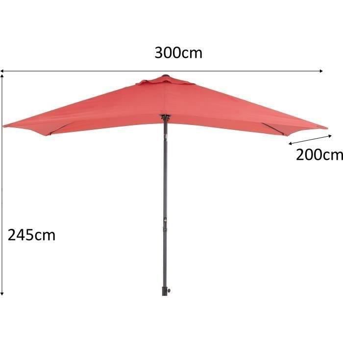Parasol droit 3x2 m inclinable - Mât Aluminium avec toile polyester 160 g/m² - Rouge - Photo n°3