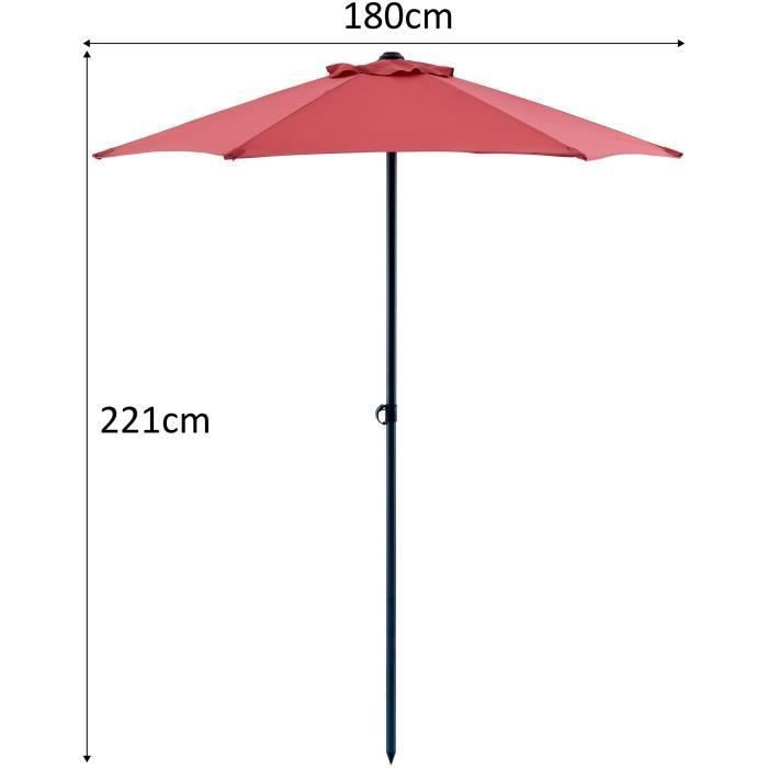 Parasol droit en acier toile 160 g/m et 6 baleines acier - 1 m 8 - Rouge - Photo n°3