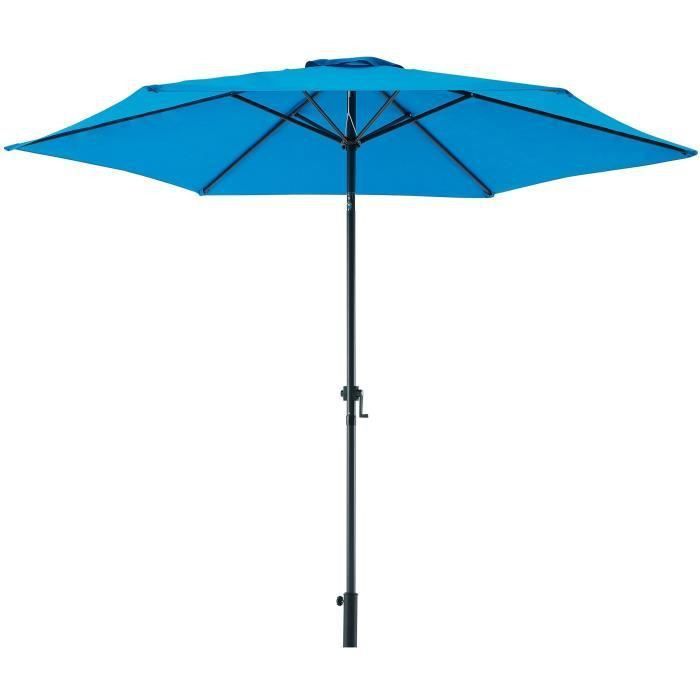 Parasol droit inclinable - Aluminium, 6 baleines en acier et polyester 160 g/m² - 3 m - Bleu profond - Photo n°6