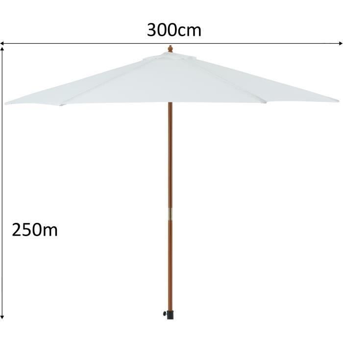 Parasol en bois rond et polyester 160g/m² - Arc 3 m - Blanc - Photo n°3