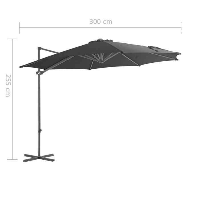 Parasol en porte-à-faux avec mât en acier Anthracite 300 cm - Photo n°9