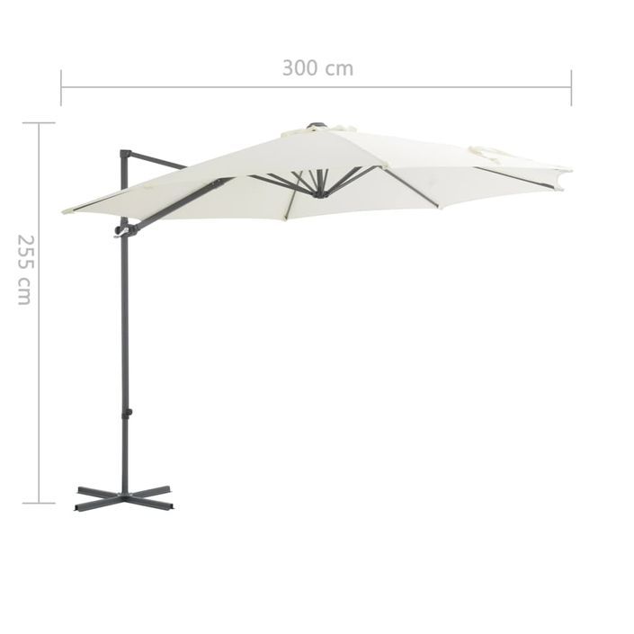 Parasol en porte-à-faux avec mât en acier Sable 300 cm - Photo n°9